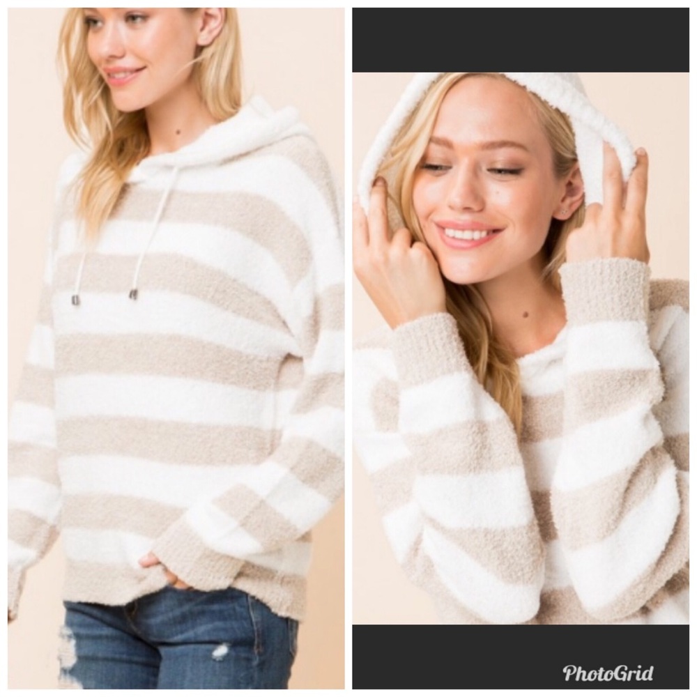 Striped Ultra Soft Hooded Pullover in Women- SML